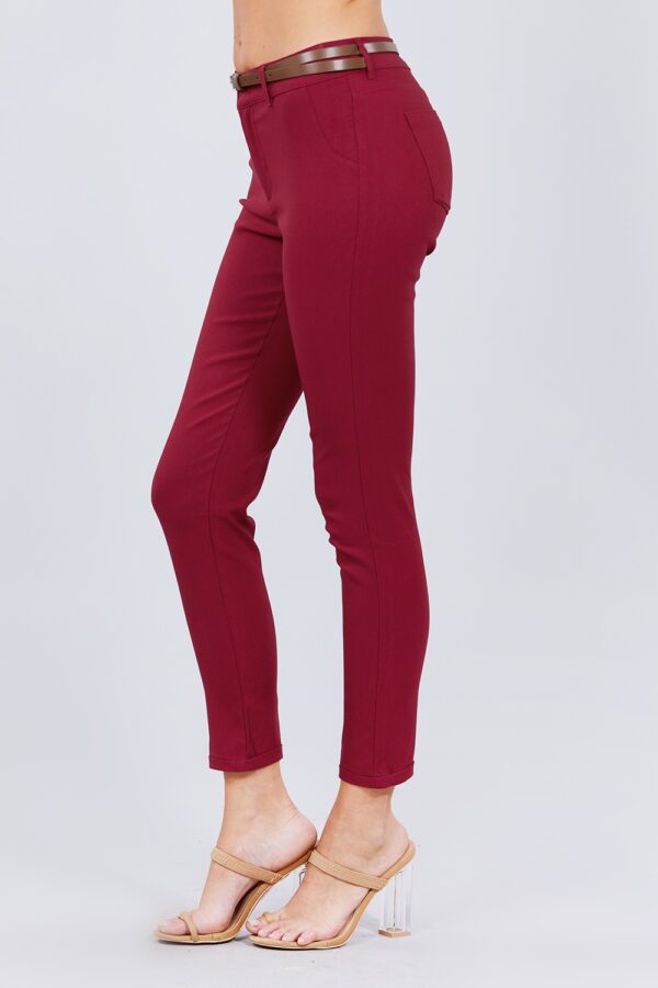 Textured Belted Long Pants – Burgundy Hue