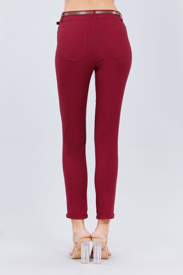 Textured Belted Long Pants – Burgundy Hue