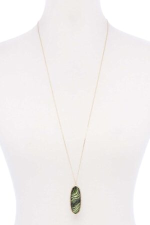 Acetate Oval Pendant Necklace with Metal Edge