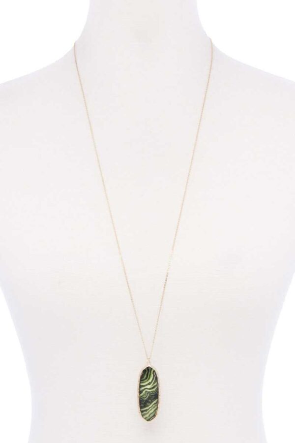 Acetate Oval Pendant Necklace with Metal Edge