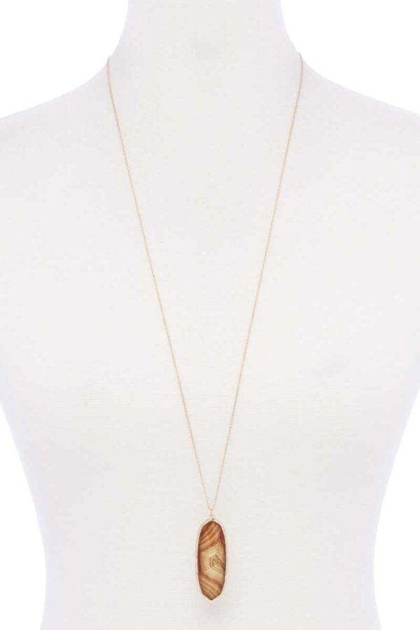 Acetate Oval Pendant Necklace with Metal Edge