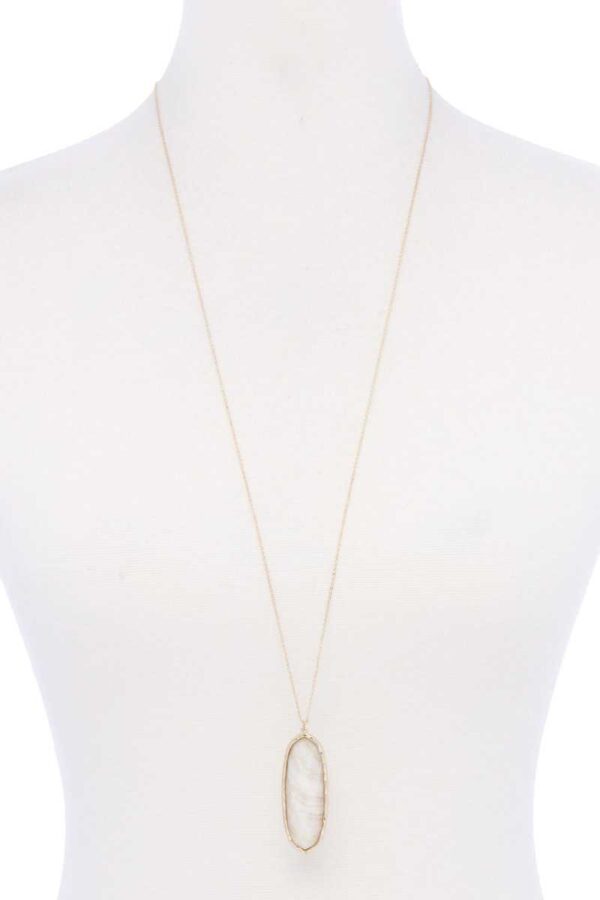 Acetate Oval Pendant Necklace with Metal Edge