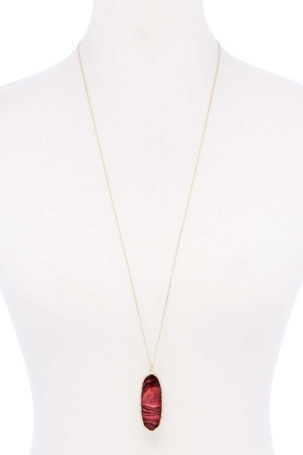 Acetate Oval Pendant Necklace with Metal Edge