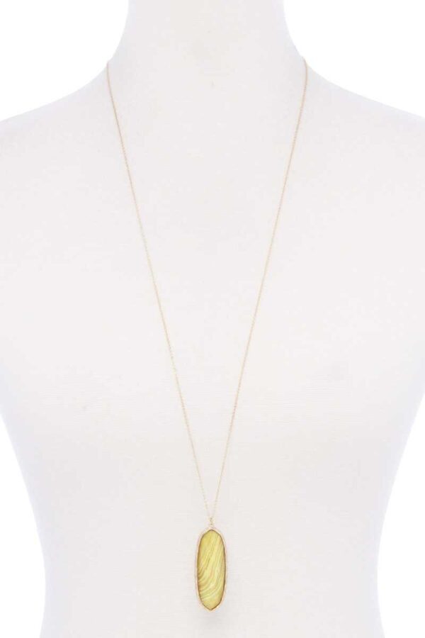 Acetate Oval Pendant Necklace with Metal Edge