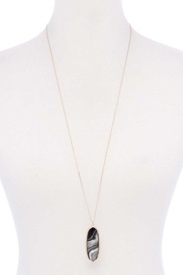 Acetate Oval Pendant Necklace with Metal Edge