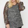 Two-Tone Top with Cheetah Bubble Sleeves – Plus Size