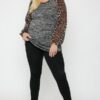 Two-Tone Top with Cheetah Bubble Sleeves – Plus Size