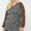 Two-Tone Top with Cheetah Bubble Sleeves – Plus Size