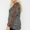 Two-Tone Top with Cheetah Bubble Sleeves – Plus Size