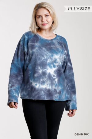 Plus Size French Terry Tie-Dye Raglan Top – Raw Hem