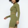 Knit Cropped Top & High-Waist Biker Shorts Set – Olive