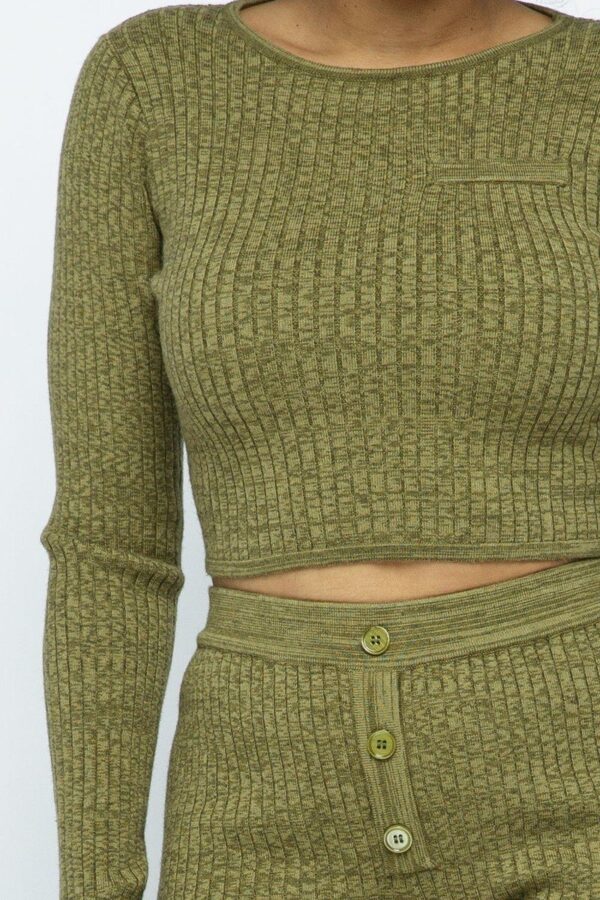Knit Cropped Top & High-Waist Biker Shorts Set – Olive