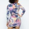 Lavender Tie-Dye Open-Shoulder Top & Ruching Skirt Set