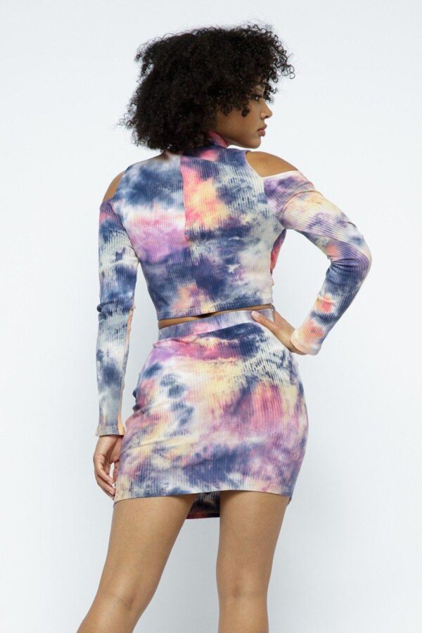 Lavender Tie-Dye Open-Shoulder Top & Ruching Skirt Set