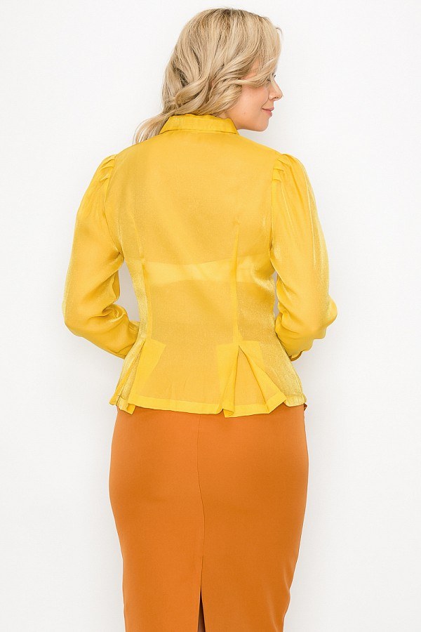 Organza Pleated Blouse – Long Sleeve in Mustard