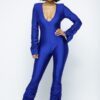 Shoulder-Padded Ruched Jumpsuit – Royal Blue