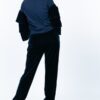 Cotton Pullover with Tiered Velvet Ruffle Sleeves – Navy