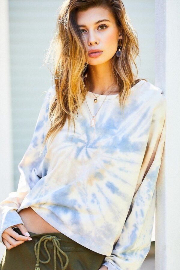 Tie-Dye Crop French Terry Pullover – Ash Blue/Sand