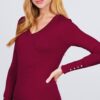 V-Neck Sweater with Rivet Buttons – Wine