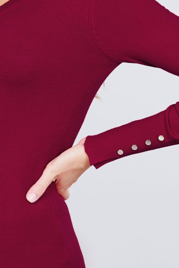 V-Neck Sweater with Rivet Buttons – Wine