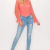 Lace-Trim Shadow Stripe Bodysuit, Long Sleeve – Coral