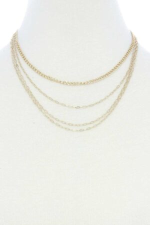 4-Layer Metal Necklace – Layered Chain, Gold or Rhodium