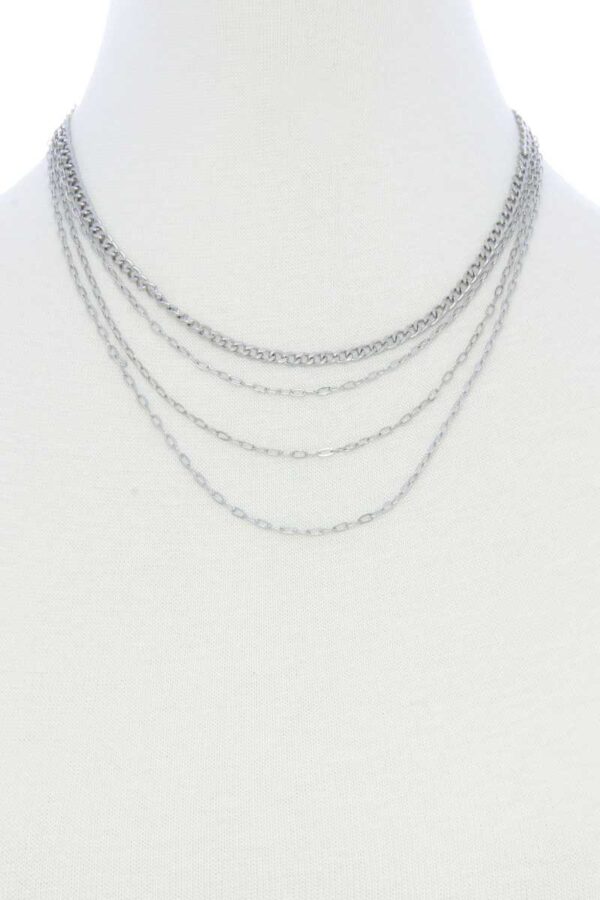 4-Layer Metal Necklace – Layered Chain, Gold or Rhodium