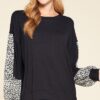 City Chic Jersey Top with Balloon Sleeves – Black/Ivory