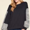 City Chic Jersey Top with Balloon Sleeves – Black/Ivory