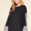 City Chic Jersey Top with Balloon Sleeves – Black/Ivory