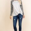 French Terry Side Twist Top with Animal-Print Sleeves – Oat