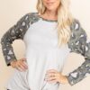 French Terry Side Twist Top with Animal-Print Sleeves – Oat