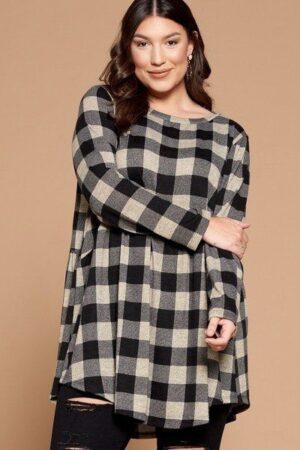 Soft Knit Buffalo Plaid Babydoll Tunic – Grey/Black