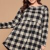 Soft Knit Buffalo Plaid Babydoll Tunic – Grey/Black