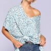 Leopard & Letter Knit V-Neck Top – Mint/Blue