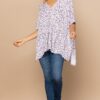 Leopard & Letter Print Knit V-Neck Top – Pink Smoke