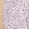 Leopard & Letter Print Knit V-Neck Top – Pink Smoke