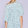 Leopard & Letter Knit V-Neck Top – Mint/Blue