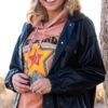 Faux Leather Jacket with Bandana-Print Back – Black