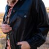 Faux Leather Jacket with Bandana-Print Back – Black