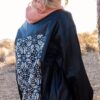 Faux Leather Jacket with Bandana-Print Back – Black