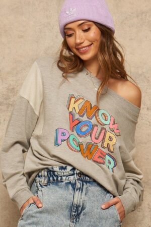French Terry Graphic Sweatshirt – ‘Know Your Power’ Heather Grey