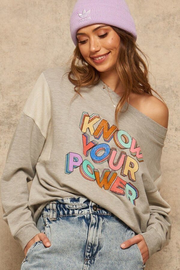 French Terry Graphic Sweatshirt – ‘Know Your Power’ Heather Grey