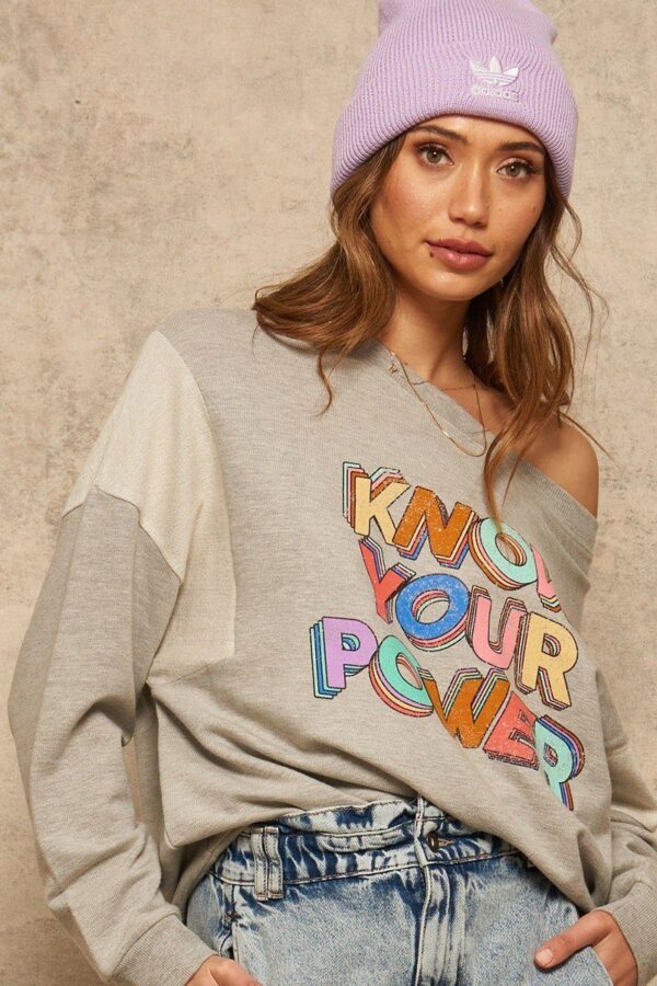 French Terry Graphic Sweatshirt – ‘Know Your Power’ Heather Grey