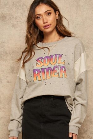 French Terry Graphic Sweatshirt with Batwing Sleeves – Heather Grey