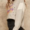 French Terry Graphic Sweatshirt with Batwing Sleeves – Heather Grey