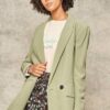 Relaxed Double-Breasted Woven Blazer – Pesto