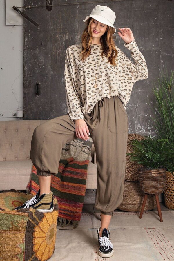 Leopard Print Garment Dye Loose-Fit Knit Top – Tan