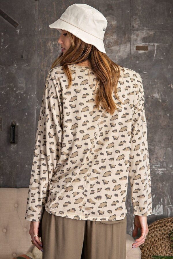 Leopard Print Garment Dye Loose-Fit Knit Top – Tan