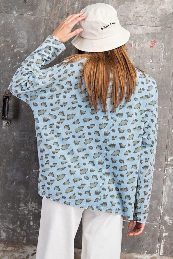 Leopard Print Garment Dye Loose Knit Top – Faded Blue